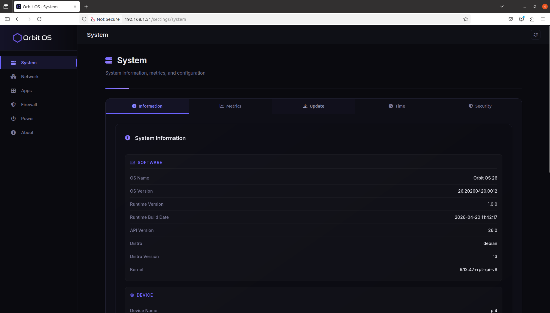 Settings — main view