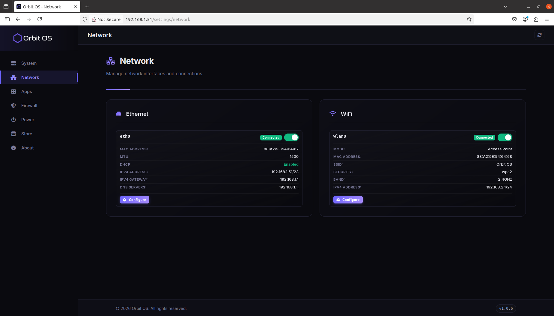 Settings — Network