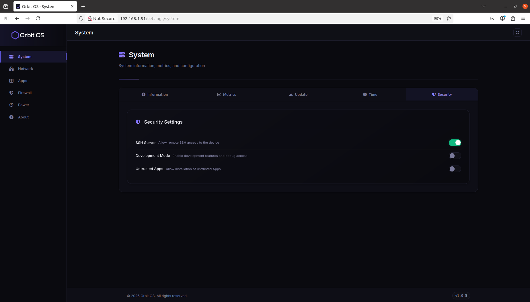 Settings — System Security