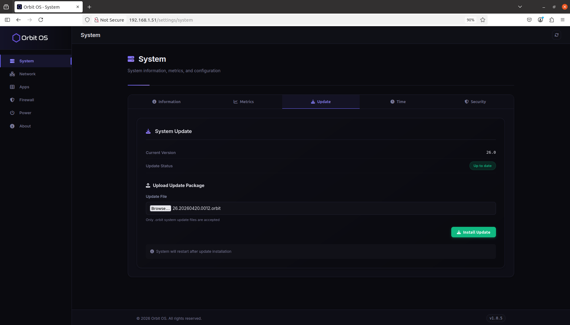 Settings — System Update